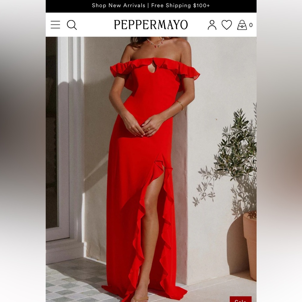 Red gown off the shoulder . NWT from Peppermayo